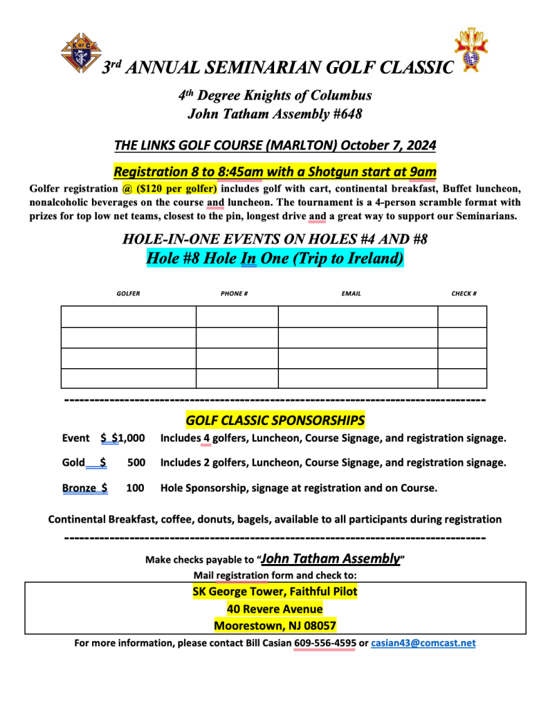 2024 3rd Annual Seminarian Golf Classic Registration Form